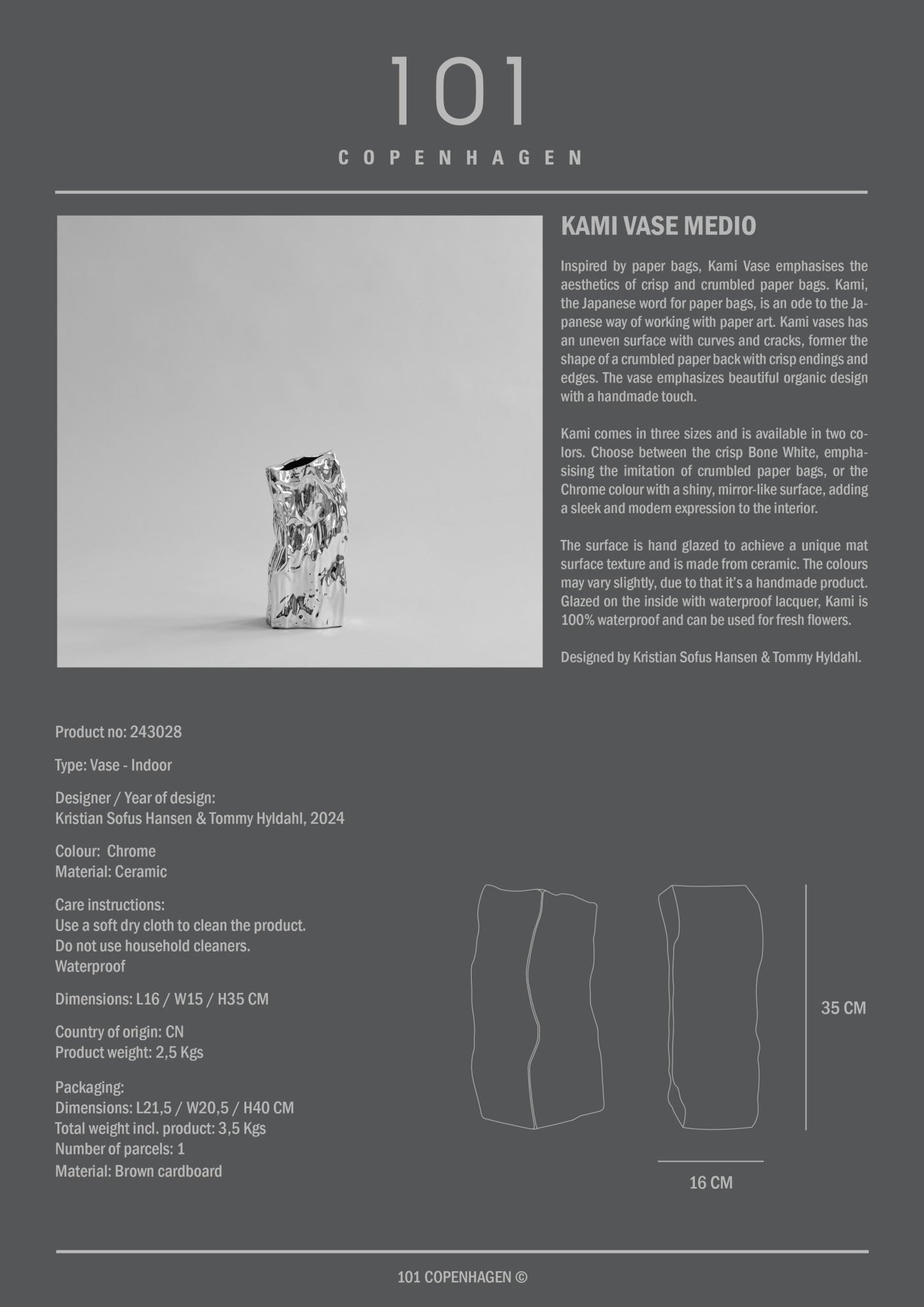 Kami Vase. Medio - Chrome